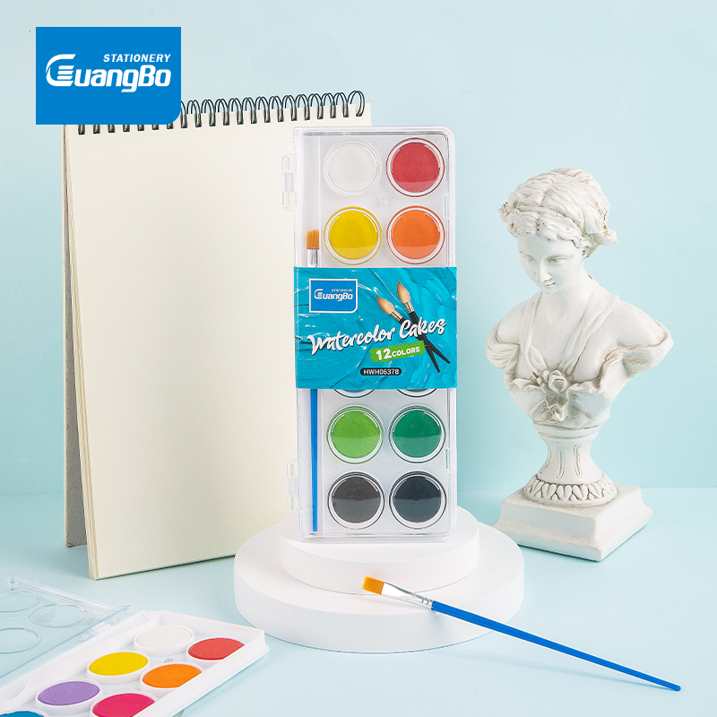 GB HWH06378 WATER COLOR CAKE W/ PAINTBRUSH, 12 COLORS