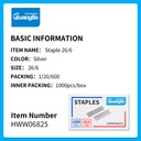 GB HWW06825 26/6 STAPLES, 1000 PCS/BOX