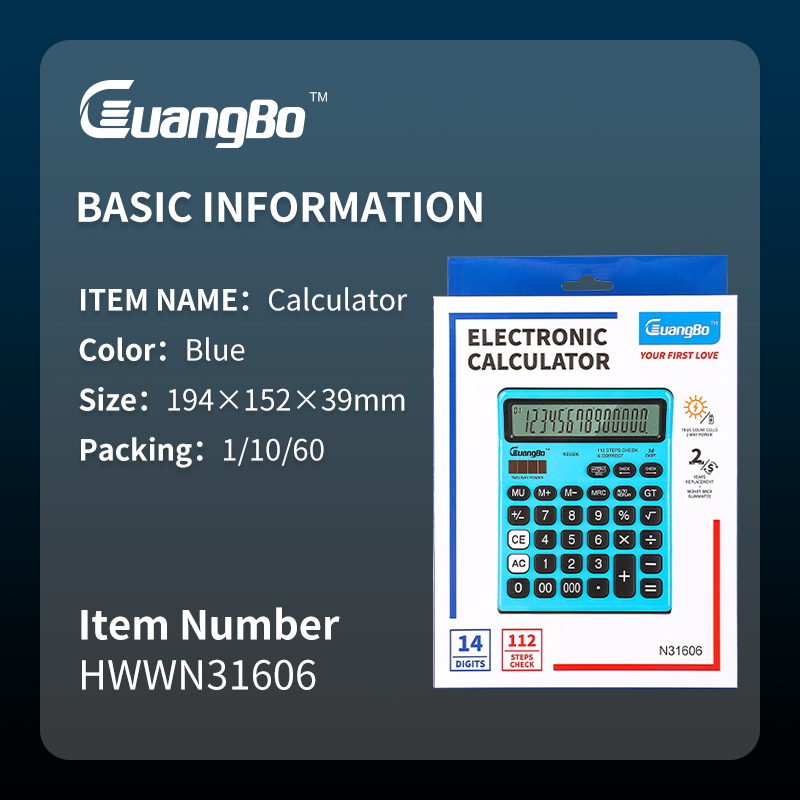 GB N31606 ELECTRONIC CALCULATOR, 14 DIGIT, BLUE